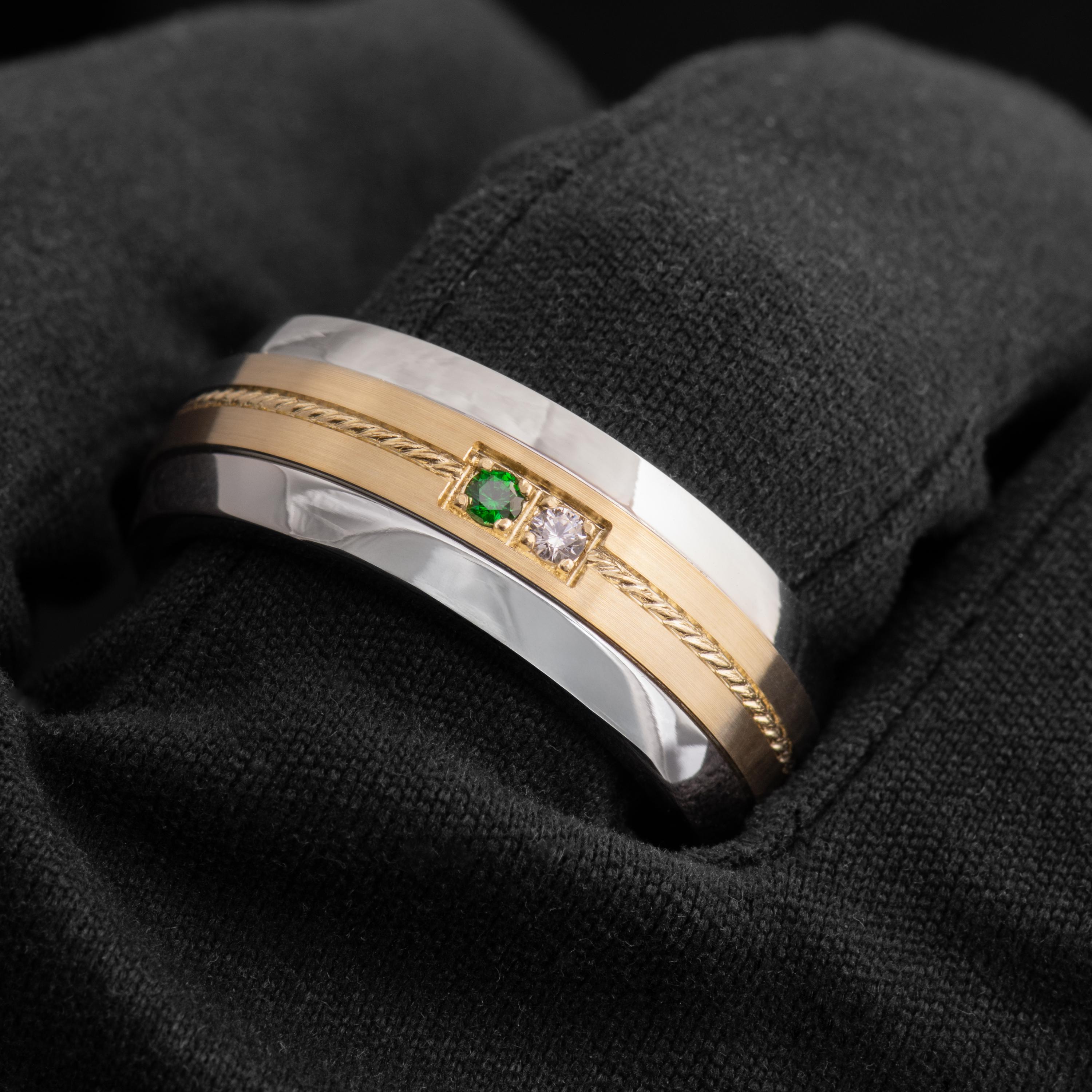 Familienring - Personalisiertes 8,5 mm Kobalt & 14K Gelbgold Geburtssteinband, individuell graviertes Band, Unisex Versprechensring, Geburtstagsgeschenk