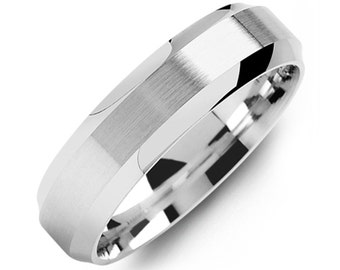 Men's Brush Center Curved Beveled Edges 925 Sterling Silver Wedding Ring - Silver Wedding Band - Promise ring