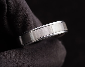 Men&#39;s Flat Brush Polished Edges 925 Sterling Silver Wedding Ring- Silver Wedding Band - Promise ring