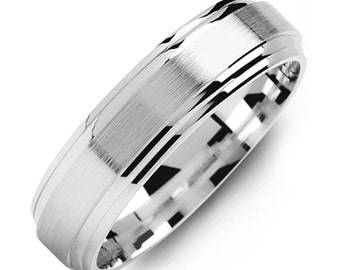 Men's Brush Center Duo Polished Edges 925 Sterling Silver Wedding Ring - Silver Wedding Band - Promise ring