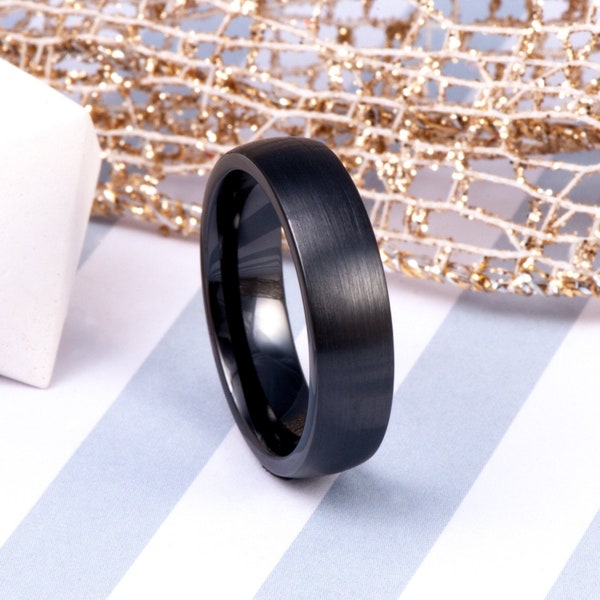 Alliance homme céramique brossée dôme 6 mm alliance noire Bague de fiançailles noire