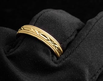 Men's Classic Pattern Milgrain Wedding Band in 10k, 14k, 18k, 6mm Yellow Gold Wedding Ring