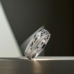 Men&#39;s Classic Pattern Milgrain 925 Sterling Silver Wedding Band - Silver Wedding Ring - Promise Ring