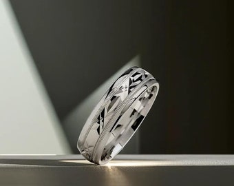 Men&#39;s Classic Pattern Milgrain 925 Sterling Silver Wedding Band - Silver Wedding Ring - Promise Ring