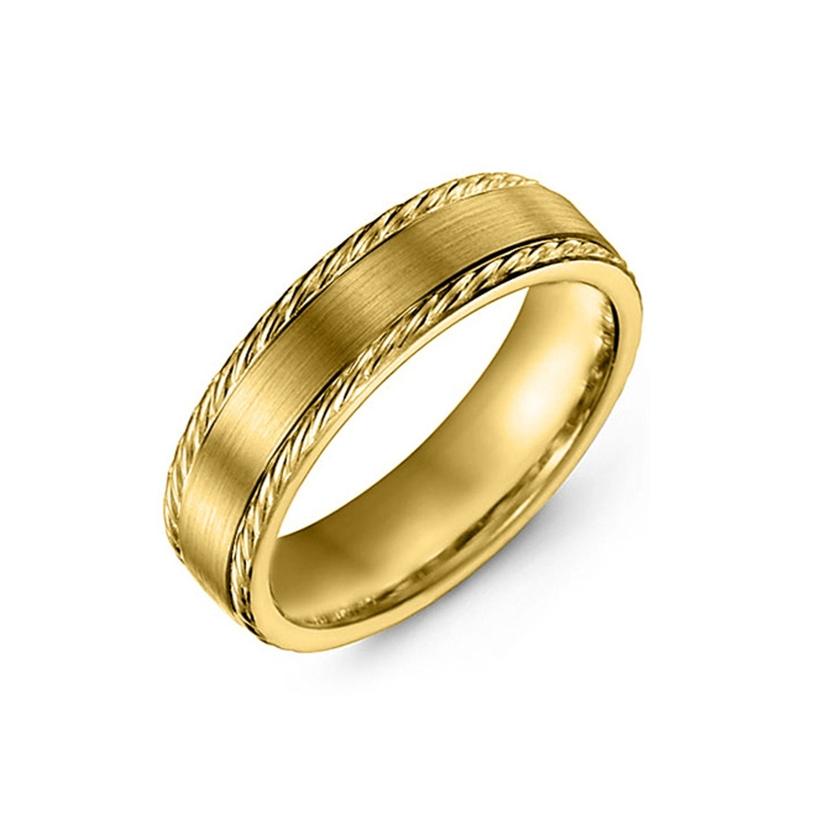Men’s Solid Yellow Gold Rope Pattern Wedding Band in 10k, 14k, 18k, 6mm ...