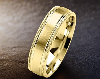 Men's Gold Wedding Band 6MM, Men’s Comfort Fit Wedding Band, 10k, 14k, 18k Genuine Gold Men’s Band