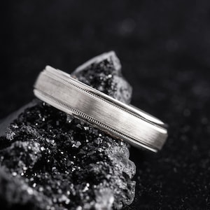 Men&#39;s Dome Brush Milgrain Edges 925 Sterling Silver Wedding Band- Silver Wedding Ring - Promise ring