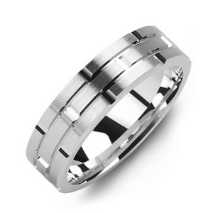 Men&#39;s Brush Symmetrical Carved 925 Sterling Silver Wedding Band - Silver Wedding Ring - Promise ring