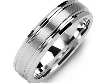 Men's Brush Center Beveled Line Edges 925 Sterling Silver Wedding Ring - Silver Wedding Band - Promise ring