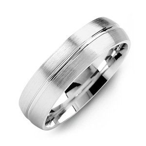 Men&#39;s Brush Dome Carved Line 925 Sterling Silver Wedding Band - Silver Wedding Ring - Promise ring