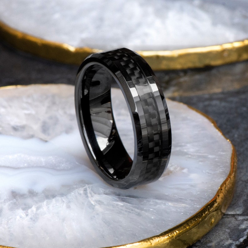 Men's Black Ceramic Carbon Wedding Band Wedding Ring - Etsy