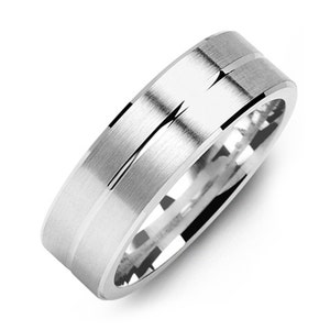 Men&#39;s Beveled Edges Carved Line 925 Sterling Silver Wedding Ring - Silver Wedding Band - Promise ring