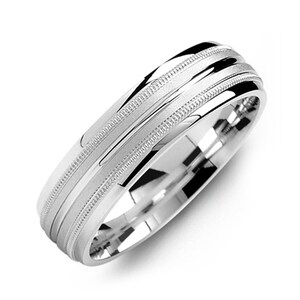 Men&#39;s Sandblast Center Carved Line Milgrain 925 Sterling Silver Wedding Ring - Silver Wedding Band - Promise ring