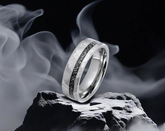 Men's Hammer Meteorite Wedding Ring - Tungsten Wedding Band, Gift for Him