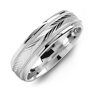 Men's Classic V Pattern Milgrain 925 Sterling Silver Wedding Band - Silver Wedding Ring - Promise ring