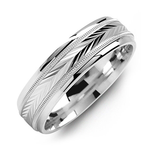 Herren Klassisches V-Muster Milgrain 925 Sterling Silber Ehering - Silber Ehering - Versprechensring