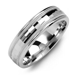 Men&#39;s Baguette Accents Milgrain 925 Sterling Silver Wedding Ring - Silver Wedding Band - Promise ring