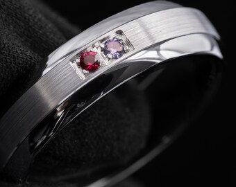 Family Band – Personalized 6.5mm Tungsten Silver Birthstone Ring for Men & Women, Custom Engraved Unisex Wedding Band, Anniversary Gift