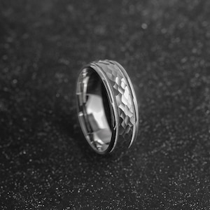 Men's Classic Hammer Accents Milgrain 925 Sterling Silver Wedding Band - Silver Wedding Ring - Promise ring