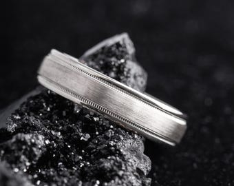 Men's Dome Brush Milgrain Edges 925 Sterling Silver Wedding Band- Silver Wedding Ring - Promise ring