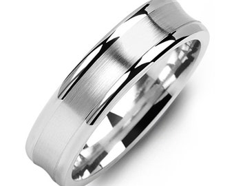 Men's Concave Brush Polished Edges 925 Sterling Silver Wedding Band - Silver Wedding Ring - Promise ring