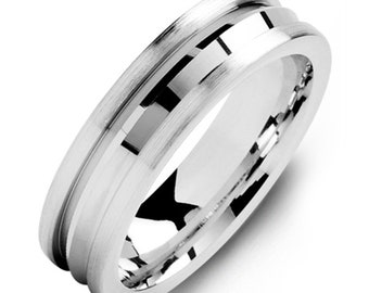Men's Modern Convex Brush Edges 925 Sterling Silver Wedding Band - Silver Wedding Ring - Promise ring