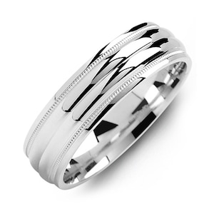Men&#39;s Two-Line Milgrain 925 Sterling Silver Wedding Ring - Silver Wedding Band - Promise ring