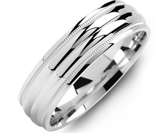 Men's Two-Line Milgrain 925 Sterling Silver Wedding Ring - Silver Wedding Band - Promise ring