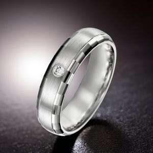 Men&#39;s Genuine or Lab Diamond Dome Brush Accent Edges Diamond Band for Groom, 925 Sterling Silver Wedding Promise Ring