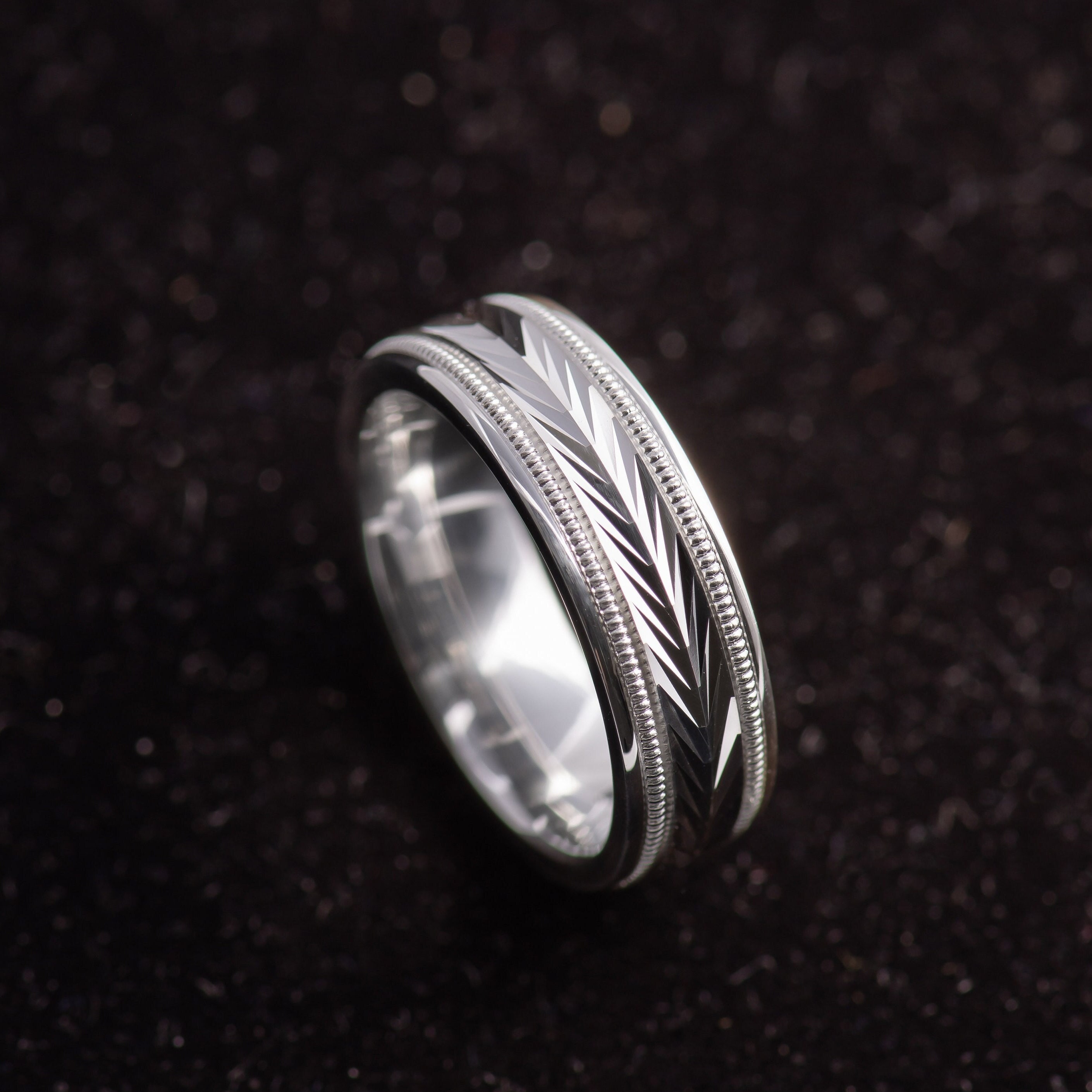 Men's Classic V Pattern Milgrain 925 Sterling Silver Wedding Band - Silver Wedding Ring - Promise ring