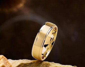 Classic Gold Wedding Band 6MM, Men’s Comfort Fit Wedding Band, 10k, 14k, 18k Genuine Gold Men’s Band, Brush Matte Satin Wedding Ring