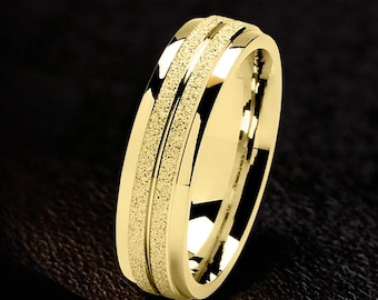 Dome Laser Finish Polished Edges Band, Classic Gold Wedding Band 6MM, Men’s Comfort Fit Wedding Band, 10k, 14k, 18k Genuine Gold Men’s Band
