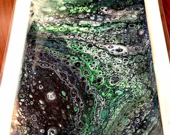 Handgemachte Acryl Fluid Kunst Karte: Abstrakte Blüte giessen