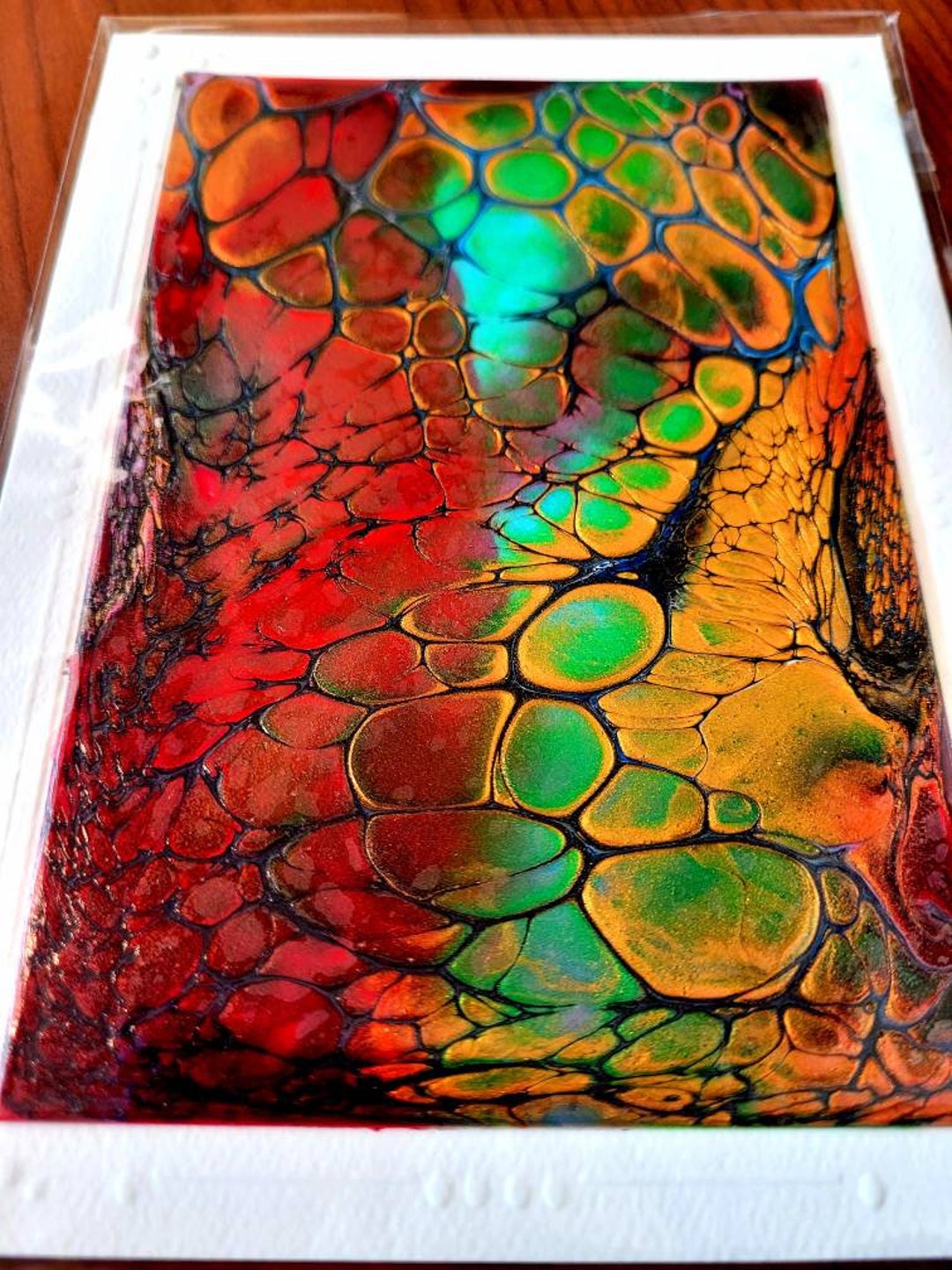 Handmade Acrylic Pour Greeting Card – Fluid Art Bloom Swipe Card, Ruby ...