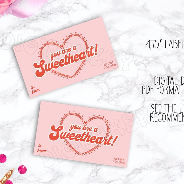 printable label for sweethearts box front, 4.75" x 2.75",printable cookie label,printable cookie box, instant download valentines tag