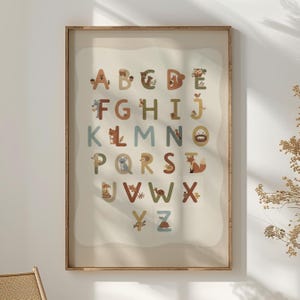 Alphabet Printable Wall Art - Earthy Neutral ABC Poster with Hand-Drawn Letters, Montessori Inspired Nursery or Toddler Room Educational...
