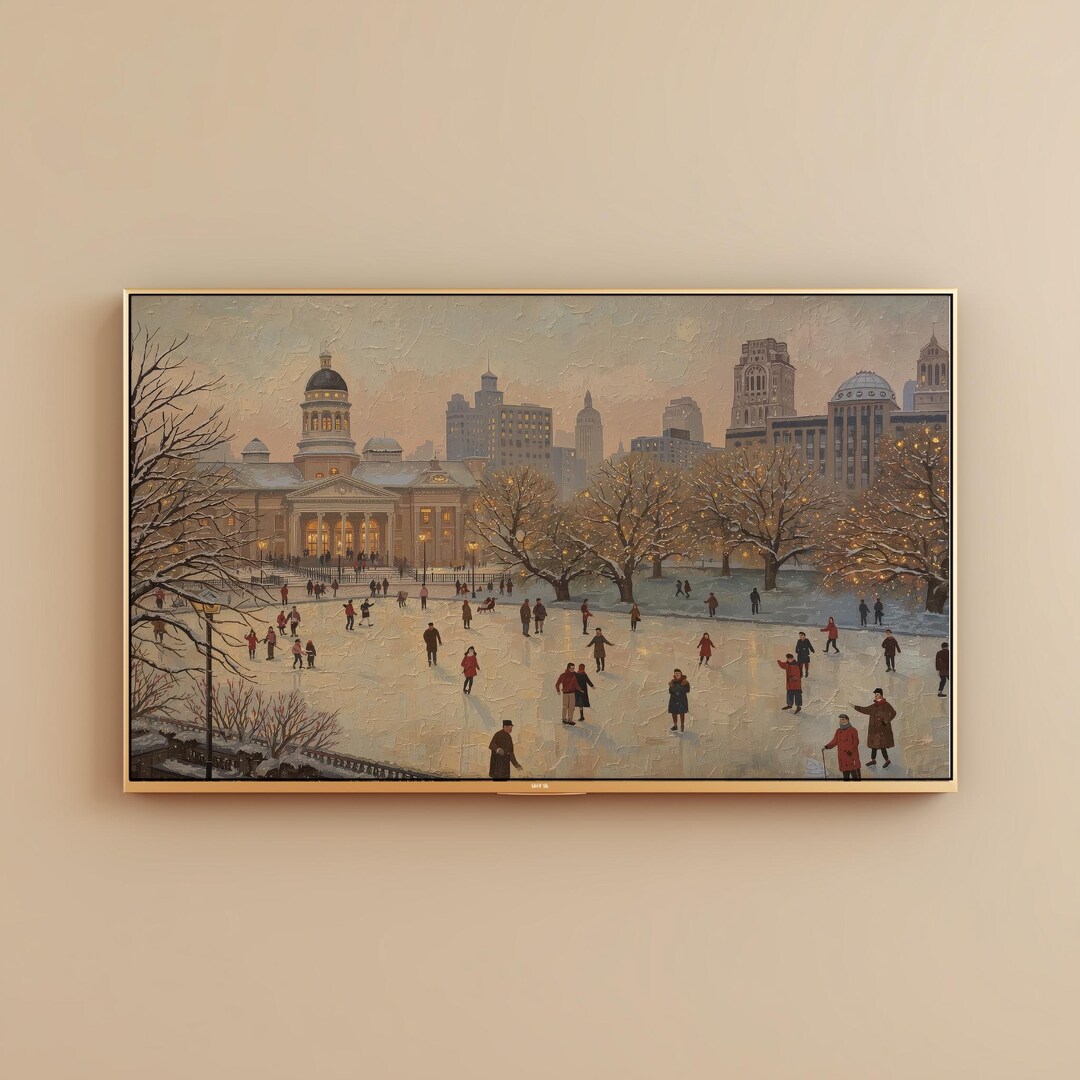Vintage City Ice Rink Frame TV Art – Nostalgic Christmas Painting ...