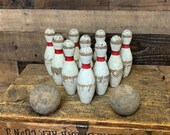 Antique Bowling Game - Vintage Arcade Carnival - Rustic Wood - Great Patina