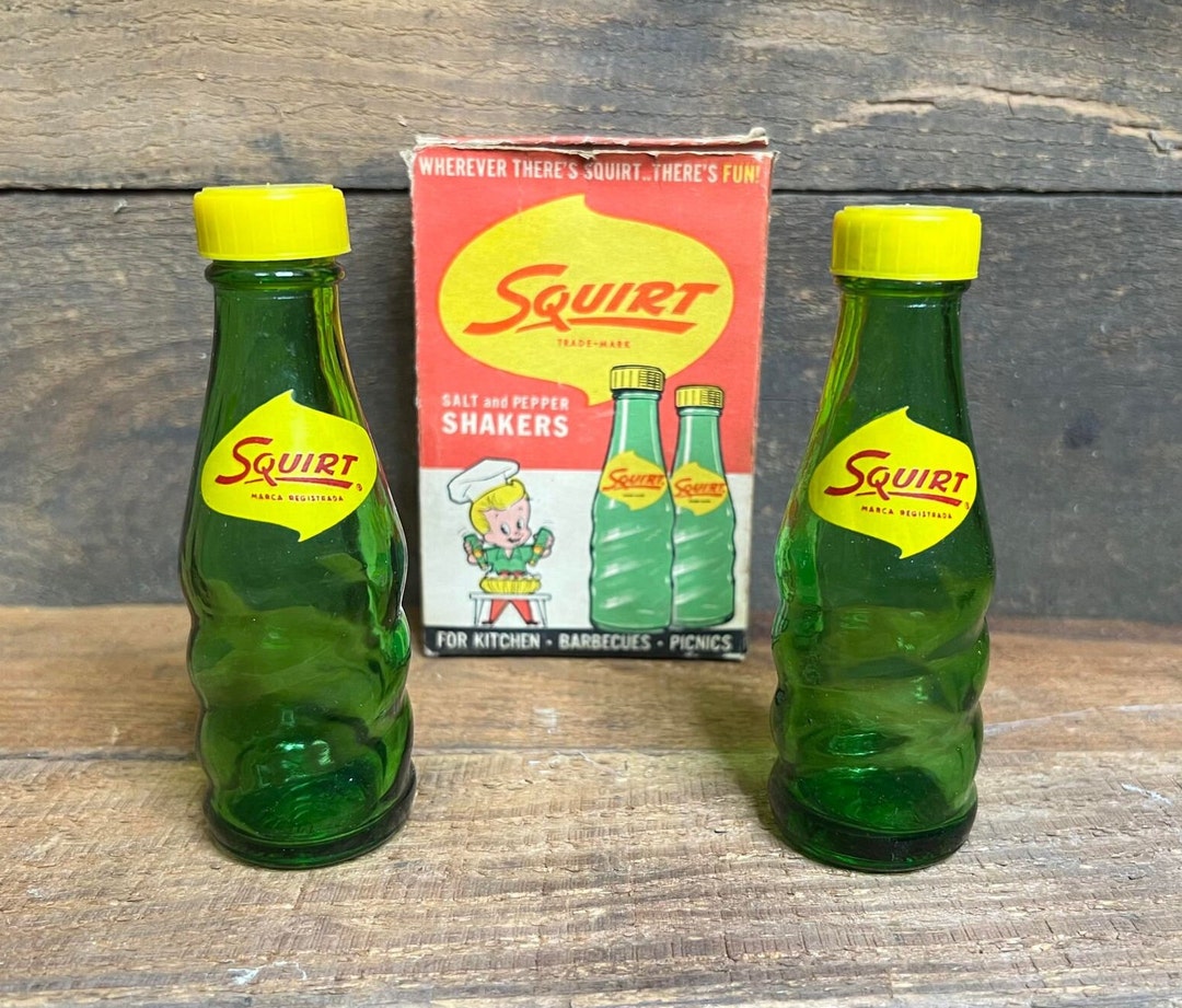 Vintage Squirt Soda Picnic Salt and Pepper Shakers - Green Glass