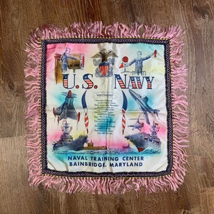Vintage US Navy Silk Souvenir &quot;Sweetheart&quot; Pillowcase - Naval Training Center Bainbridge Maryland