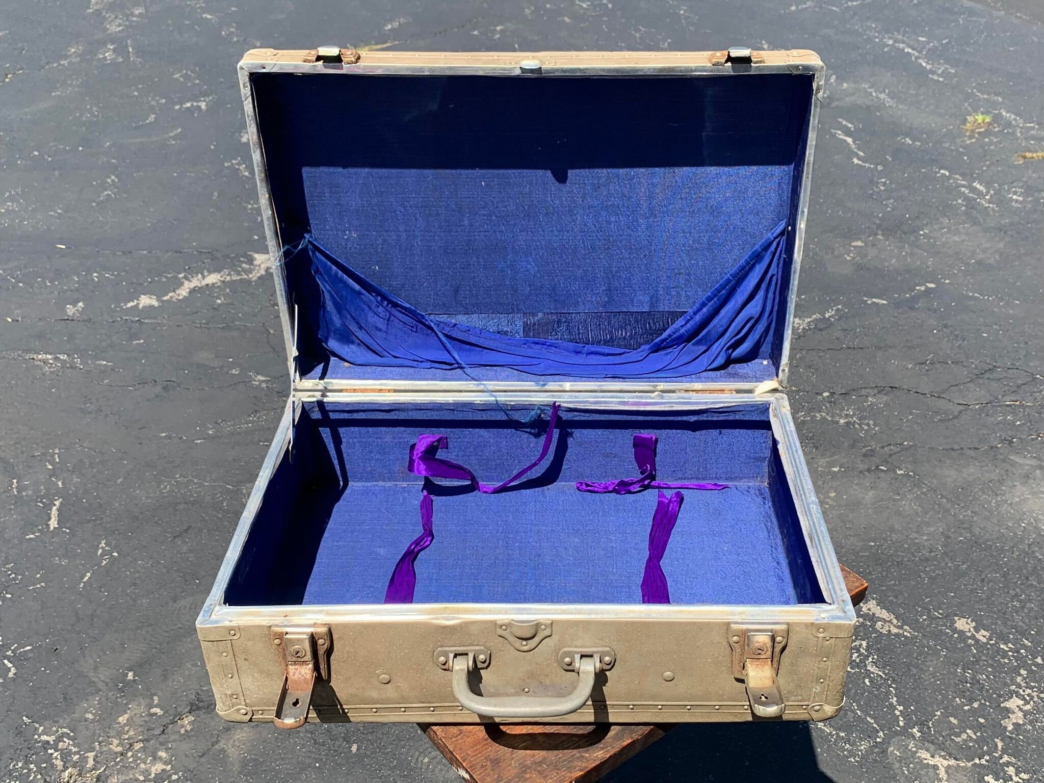 Vintage Aluminum Suitcase Briefcase - Blue Interior - Retro