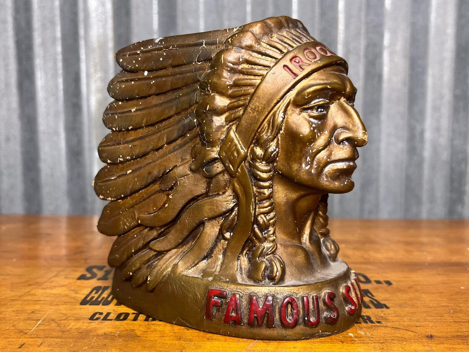 RARE Iroquois Indian Head Beer Foam Scraper Bar Storage Caddy - Antique ...