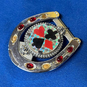 Vintage Lucky Horseshoe Casino Cards Belt Buckle - Retro Clothing Style - Las Vegas