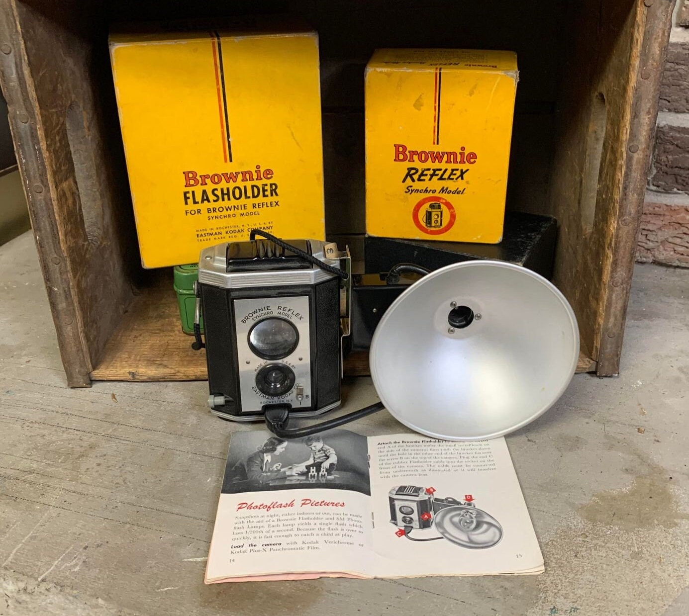 Vintage Kodak Brownie Reflex Synchro Model Camera AND Flashholder