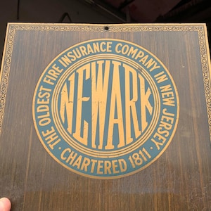 Newark Fire Insurance Sign - New Jersey - Antique Advertising - Rustic Copper Calendar Holder Sign