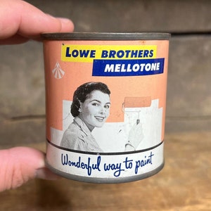 Vintage Lowe Brothers Mellotone Paint Can - Savings Bank - Miniature Antique Advertising Can - Great Retro Graphics