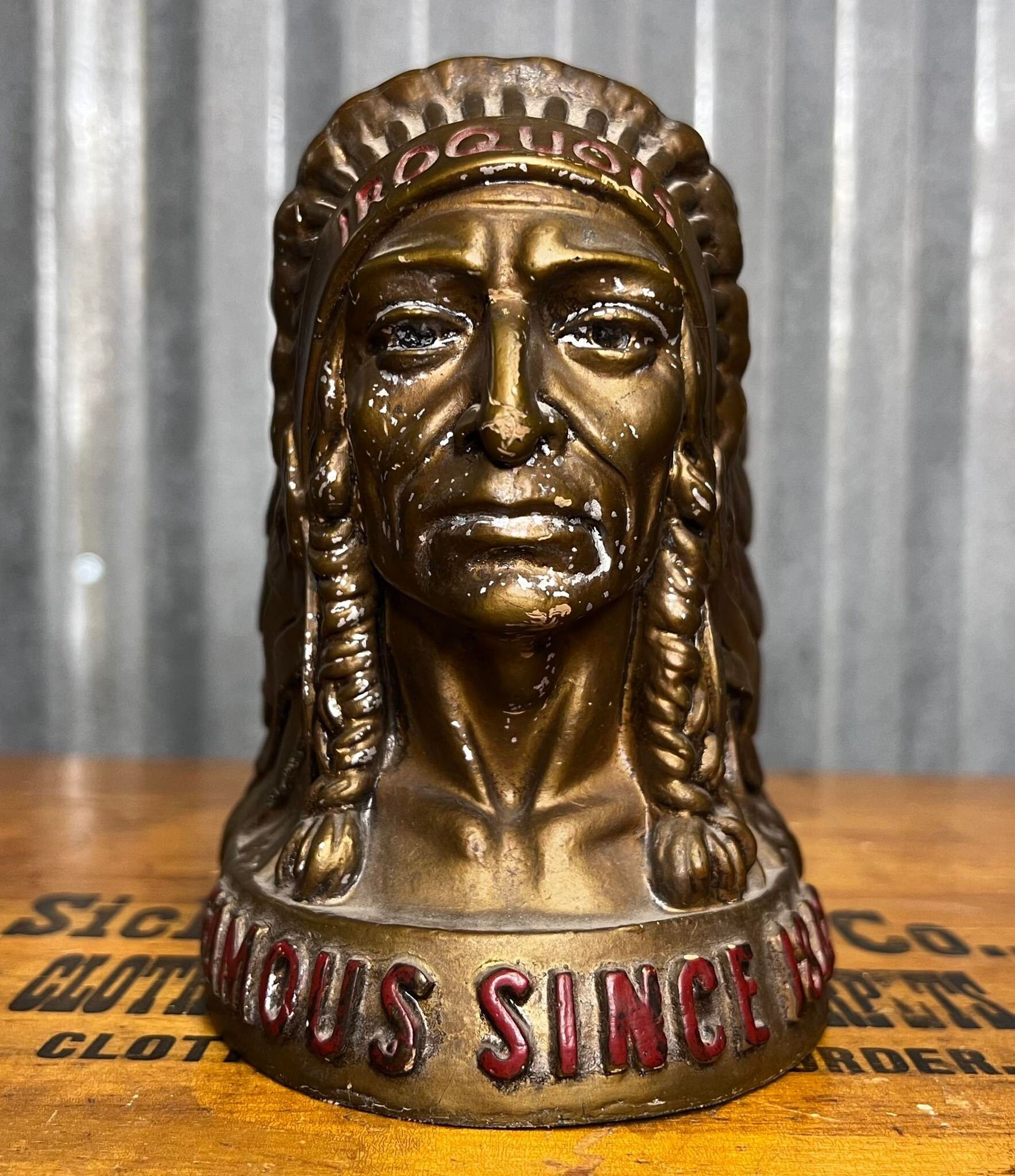 RARE Iroquois Indian Head Beer Foam Scraper Bar Storage Caddy - Antique ...