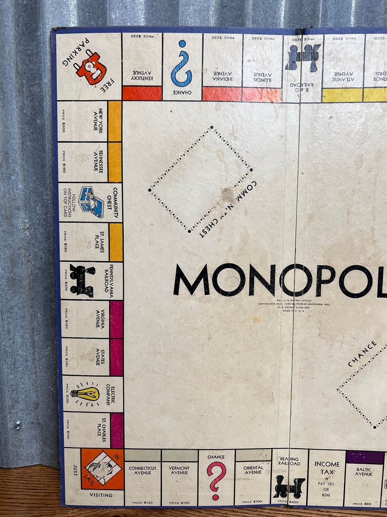 Iconic Monopoly 1946 Parker Brother Monopoly Game Board - Vintage Board Games ...