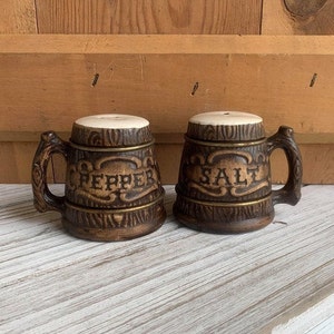 Vintage Beer Mug Steins Salt and Pepper Shakers - Retro Antique Kitchen Decor