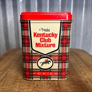 Kentucky Club Mixture 7 oz Vintage Tobacco Tin Can - Great Graphics - Tobacciana Wheeling West Virginia